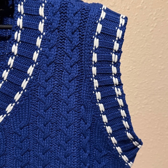 DAVI & DANI Cable Navy Knit Vest with White Trim​ - Picture 5 of 10